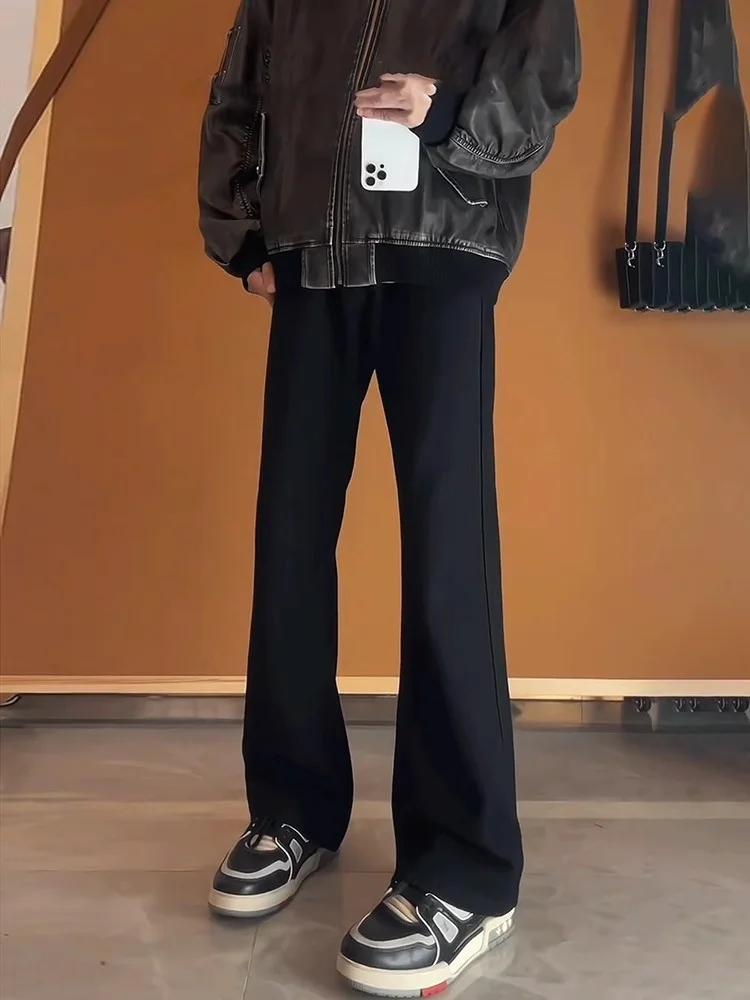 

High Waist Thiened Fce Lined Men's Jeans High Street Straight Leg Micro Flared Pants Winter Wear Casual Youth Jeans