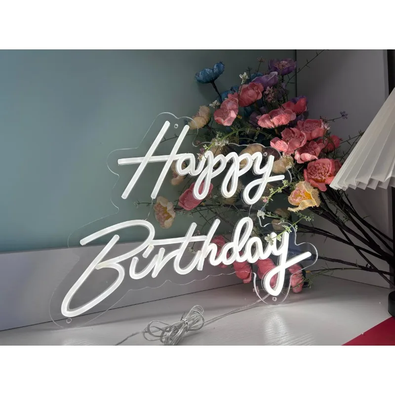 Happy Birthday Neon Signs with LED Light, Home Wall Gift, Backdrop, Windows Backdrop, Festa, Aniversário, Quarto, Cabeceira, 16.6 in x 12.6 in, 5V, USB