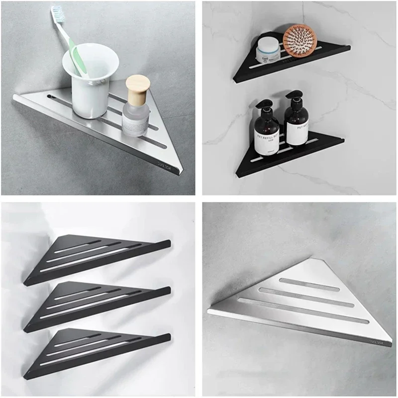 Triangle Storage Rack Bathroom Organizing Rack Brushed/Black Stainless Steel Corner Shelves Soap Basket Holder Shower Shelf