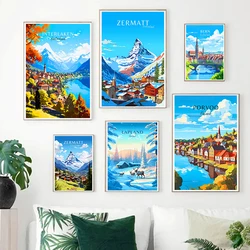 Switzerland Finland Travel Poster Lapland Porvoo Helsinki Zermatt Canvas Painting Wall Art Picture for Living Room Home Decor