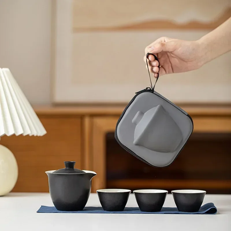 New 1 Set Portable Teapot Teacup Set With Travel Kit Kung Fu Teaware Ceramic Outdoor Tea Pots Chinese Tea Pot And Cup Set