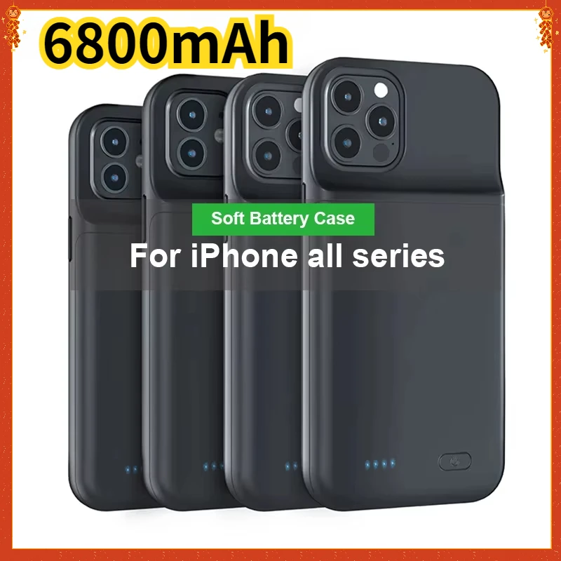 Battery Charging Case For iPhone 11 12 13 14 15 Plus Pro Max Portable Charger Case For iPhone 6 7 8 Plus SE 2020 6800mAh