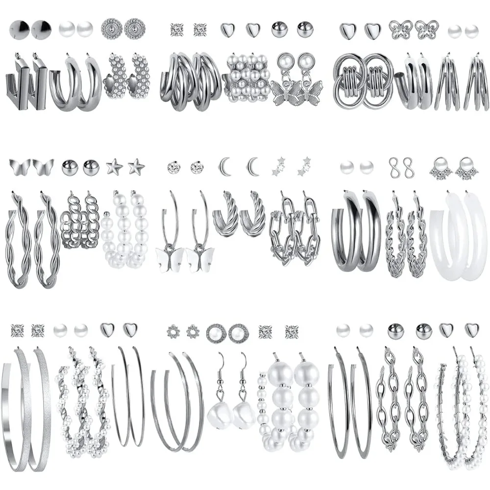

54 Pairs Gold Hoop and Stud Earrings Set for Women Boho Style Butterfly Small Big Mixed Jewelry Collection
