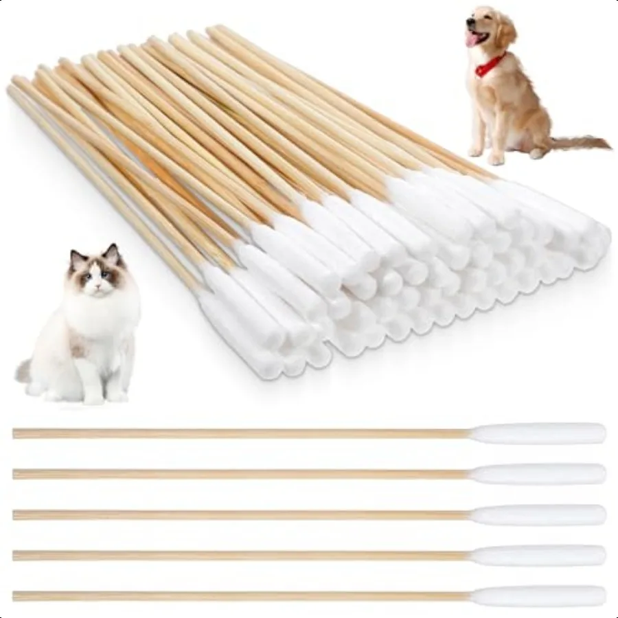 500PCS Long Large Cotton Swabs 6 Inch LintFree Dog Ear Cleaning Q Tips Bamboo Handle Soft Gentle Swab for Medium Large Pet Care