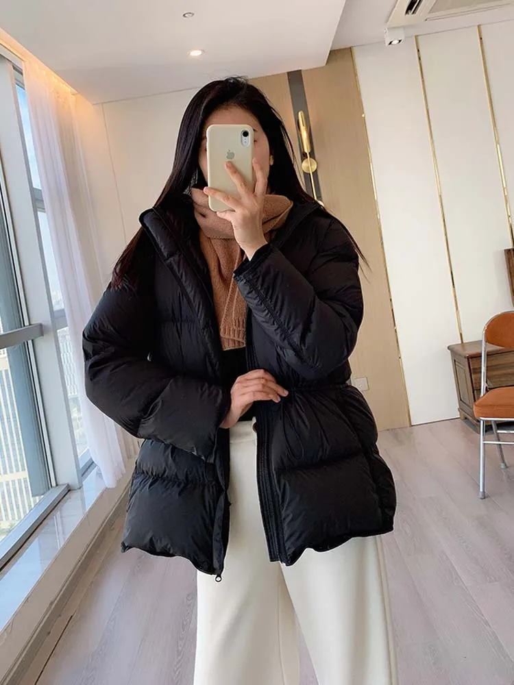 Luxury Women\'s adjustable waist down jacket 2024 Winter Fashion Hooded puffer coat warm Fluffy 95% white duck down INKEO DJ011