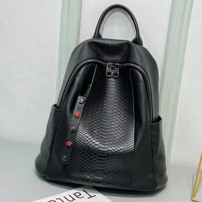 

Рюкзак женский из натуральной кожи аллигатора, Модная студенческая брендовая Повседневная сумка из воловьей кожи для девушек, школьный дорожный ранец, 2024