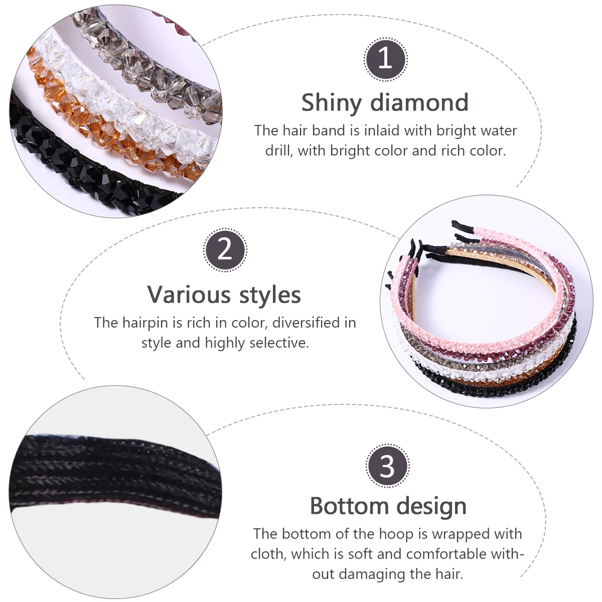 

6 Pcs Crystal Beaded Headb H Wound Knitting Beads Women Accessories Fashion Woman Hoop Beaded Hair Hoop H Knitting