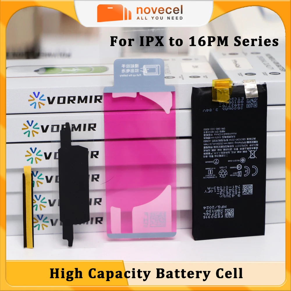 Vormir 5pcs Battery Cell Replacement for iPhone 16Pro Max 16 15 14 Plus 13 12Mini 11 XR XS Max Battery No Flex Cable 100% Health