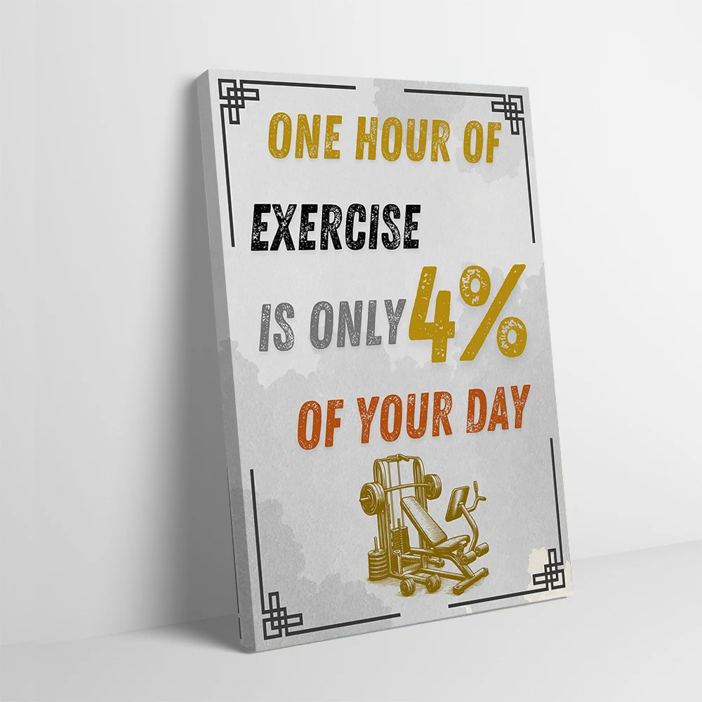 Exercise Motivation: One Hour 4% of Day Poster Customizable Printed Canvas Painting for Pictures Wall Art Decoration Gaming Room