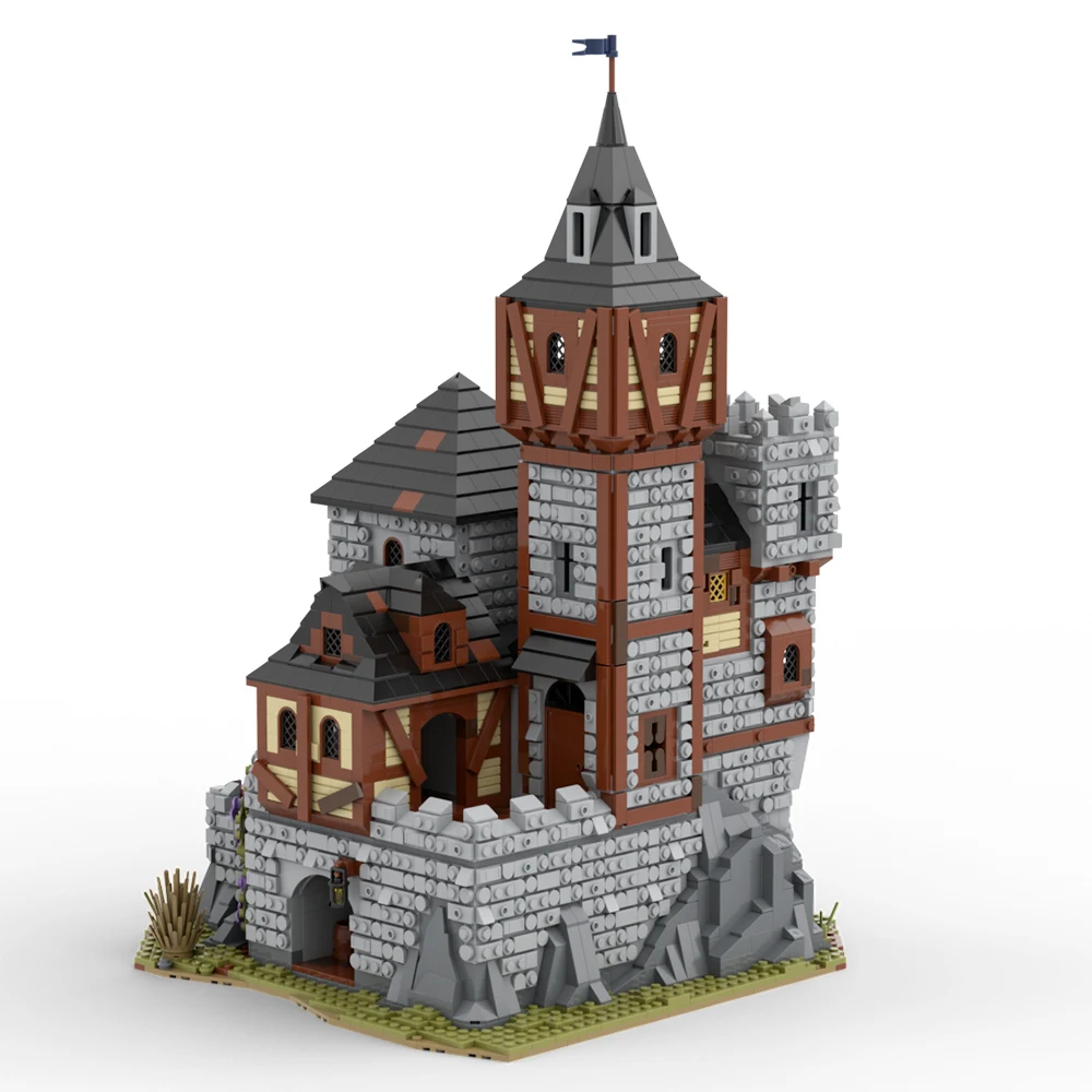 MOC Medieval Church Castle Town Center Architecture Building Blocks Model Street View House Bricks Toys for kids Birthday Gifts