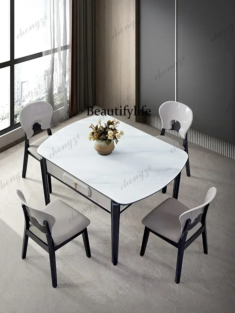 Mahjong Machine Dining Table Dual-Purpose in One Household Induction Cooker Electric Motor Hemp Solid Wood Magic Color Stone