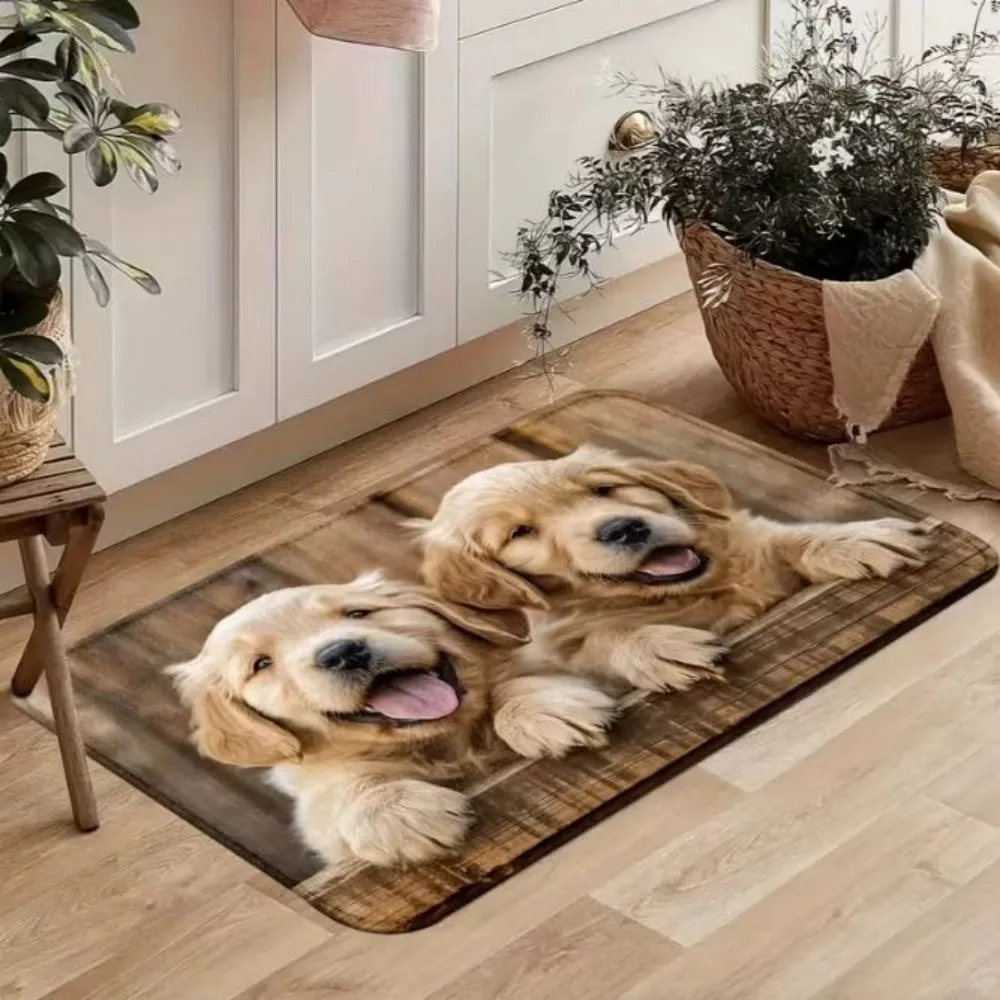 VIKAMA Dog Welcome Door Mat Non-slip Soft Polyester Paw Print Entryway Hallway Bathroom Decor