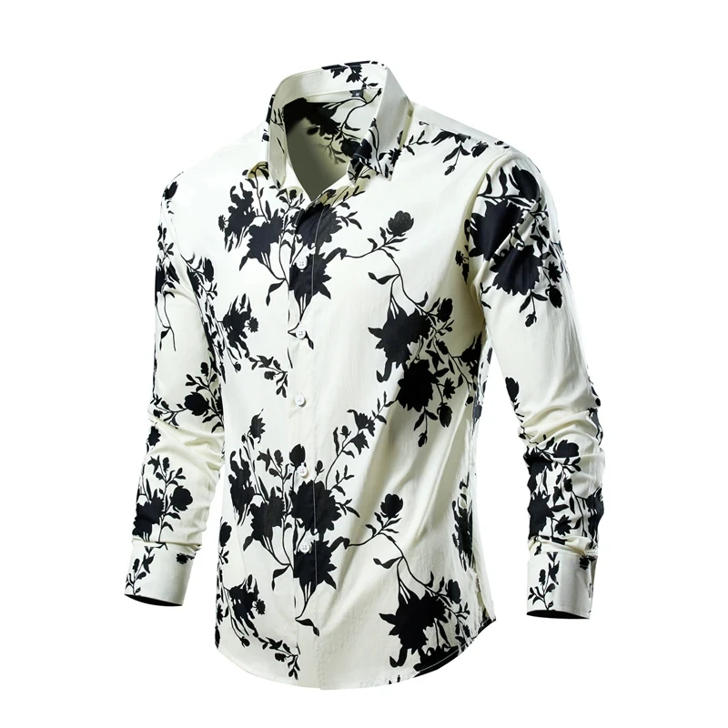 Flower Men Long Sleeve Printed Shirts For Mens Social Luxury Man Designer Clothes Hawaiian Fashion Elegant Classic Shirt Women