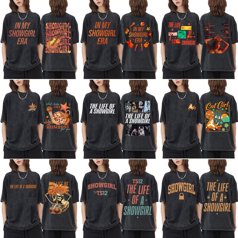 

Retro Washed The Life of A Showgirl 2025 T Shirts Men Women Fashion Oversized T-shirt Casual Cotton Vintage Short Sleeve T Shirt