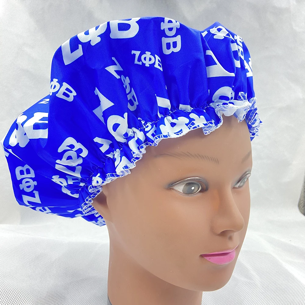 

Zeta Phi Beta Greek letter blue shower cap