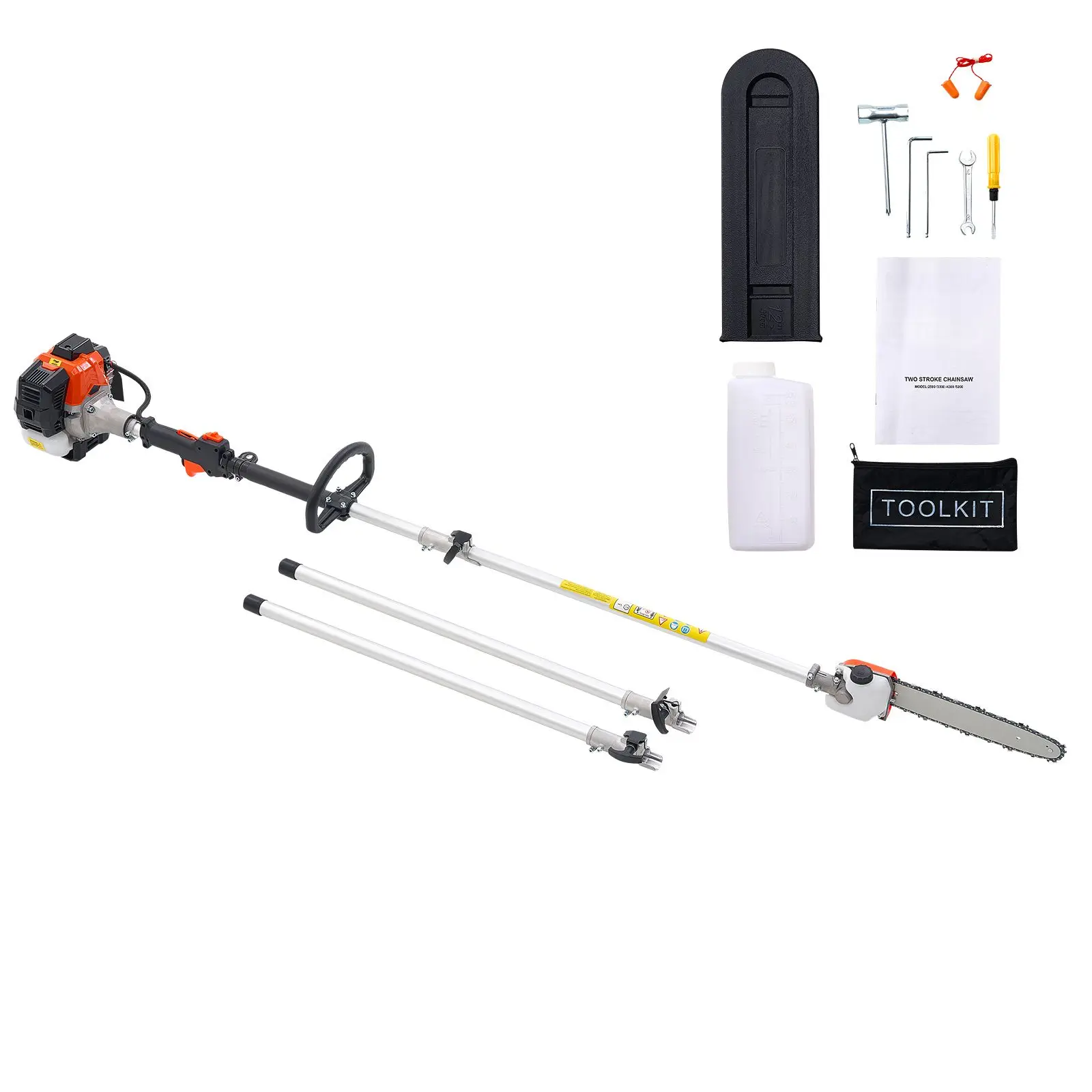 Gas Pole Saw, 25CC 2 Stroke Gas Powered Pole Saws with 12 in Cutting Bar, Cordless Tree Trimmer with 23 fl.oz Fuel Tank, 7 to 12 ft Extendable, Powerful Chainsaw for Tree Trimming Pruning
