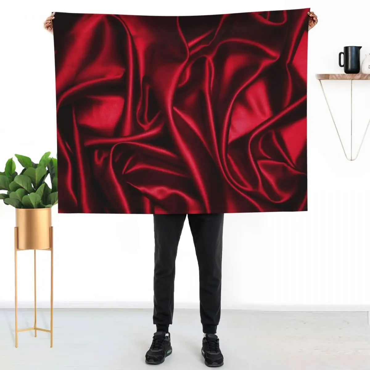

Red Satin Throw Blanket Multi Use Warm Blanket for Living Room Bedroom