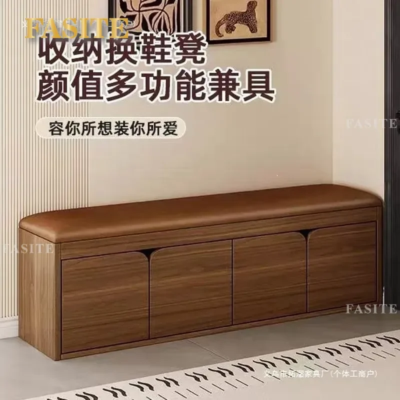 For Home Entryway Solid Wood Shoe Changing Stool Wall Mounted Storage Bench Integrated Shoe Rack Space Saving Furniture