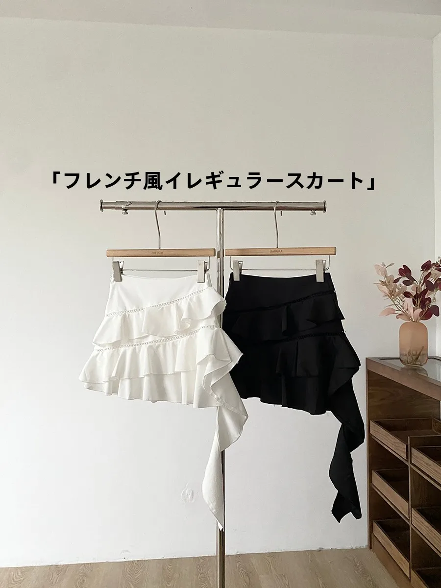 Summer 2025 High Waist A-Line  Skirt Women's Korean Style Floral  White Half-length Skirt for Young Girls Polyester F...