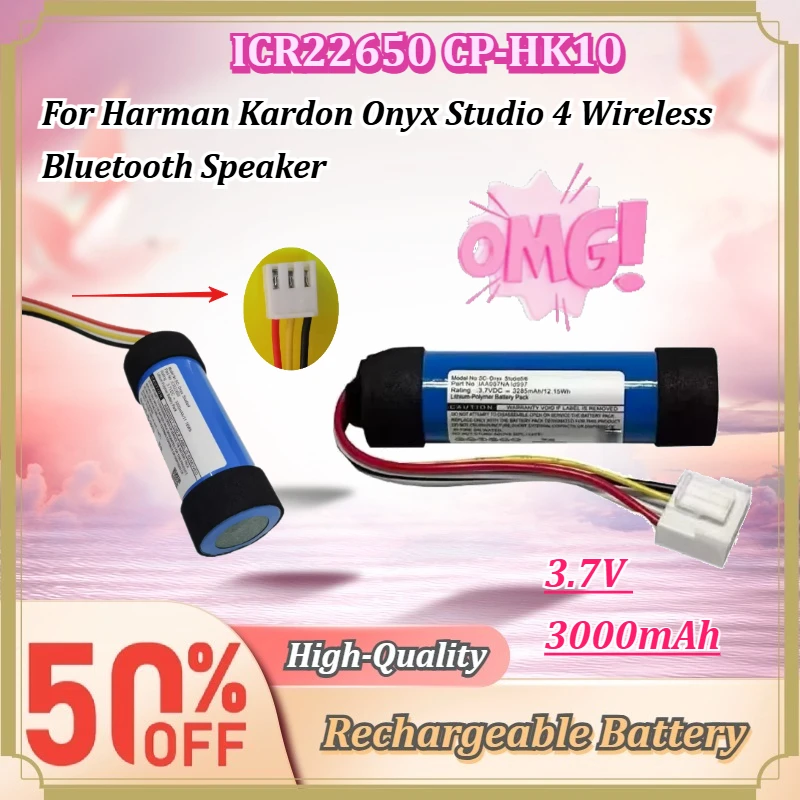 For Harman Kardon Onyx Studio 4 Wireless Bluetooth Speaker ICR22650 CP-HK10 3.7V 3000mAh Rechargeable Replacement Battery