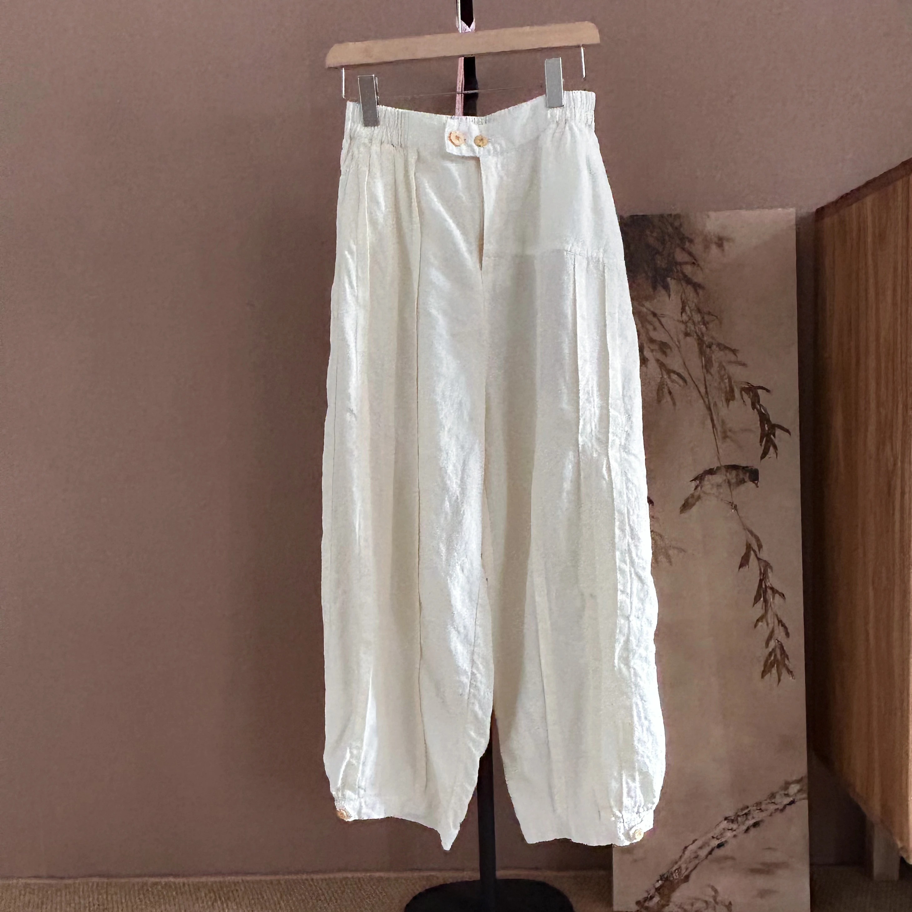 

Koran Wood Linen Casual Pants 3368 Straight Leg Pants Natural Waist Button Closure Long Pants Comfortable Loose Fit Commute S...