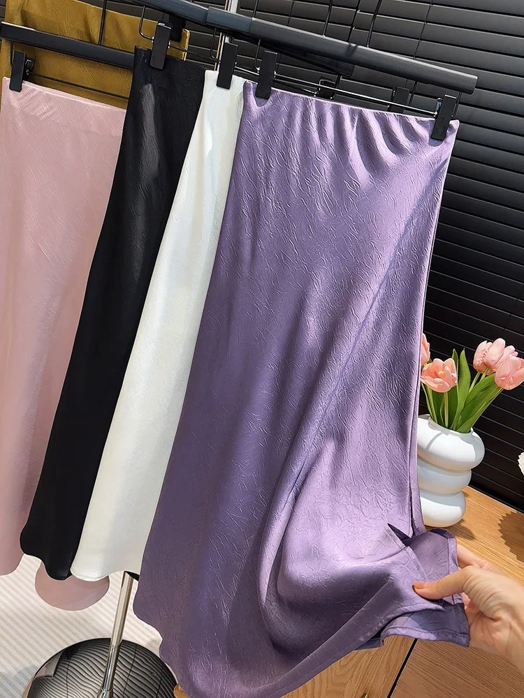 Satin split satin skirt Women 2024 summer new acetate pink silk long dress fishtail skirt skirt Nice dress is cool Pink black