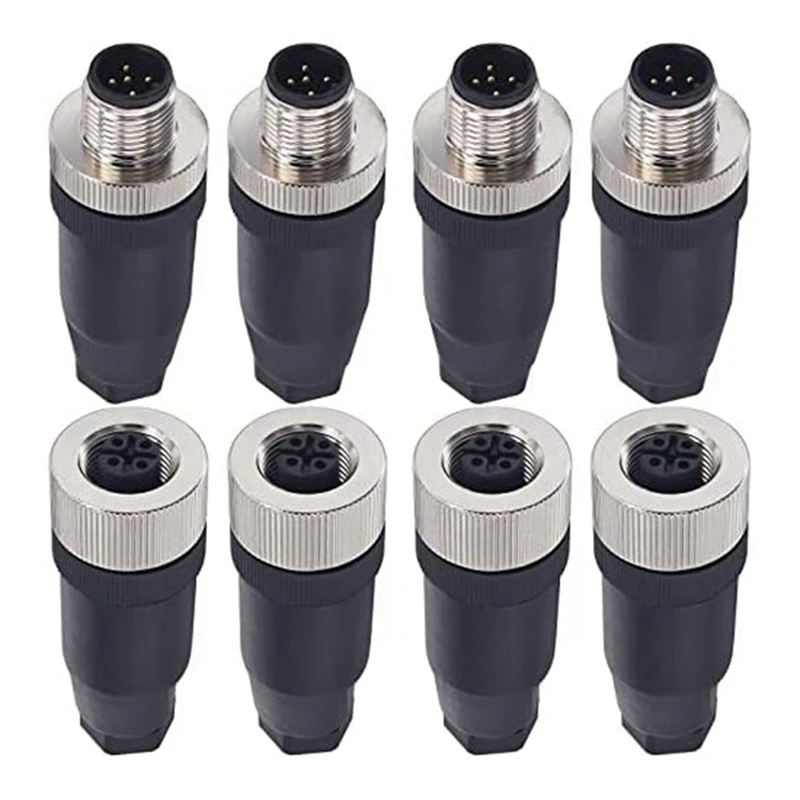 

Accessories M12 5 Pin Male And Female Receptacle Panel Aviation Wire Connector, 12Mm Industrial Circular Connector, IP67,4 Set