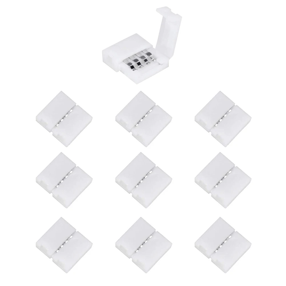 10pcs Easy Install Terminal Extension Solderless LED Light Strip Connectors SMD 5050 Gapless 10mm 4 Pin Universal Unwired