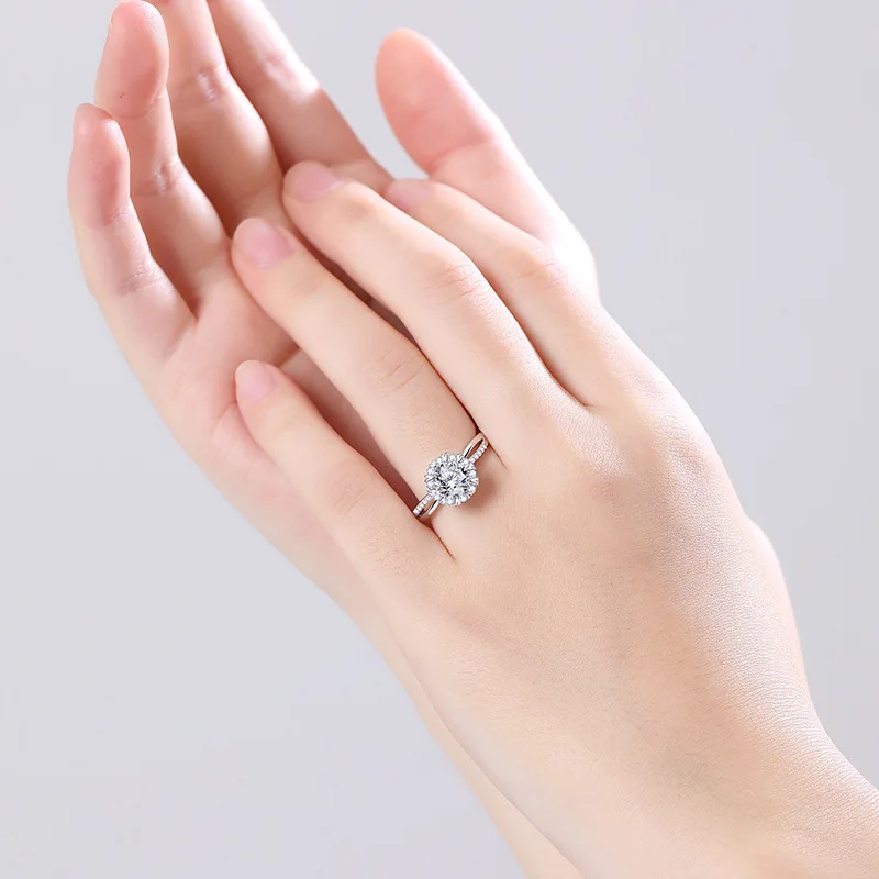 خاتم ندفة الثلج من الفضة الإسترليني S925 للنساء اقتراح وخطوبة خاتم ألماس مويسانيتي