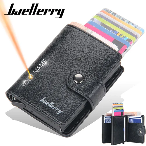 Baellerry RFID, billeteras para hombre, nuevo tarjetero con estampado de nombre corto, monedero Popup delgado para hombre, billetera de marca de cuero PU de alta calidad para hombre