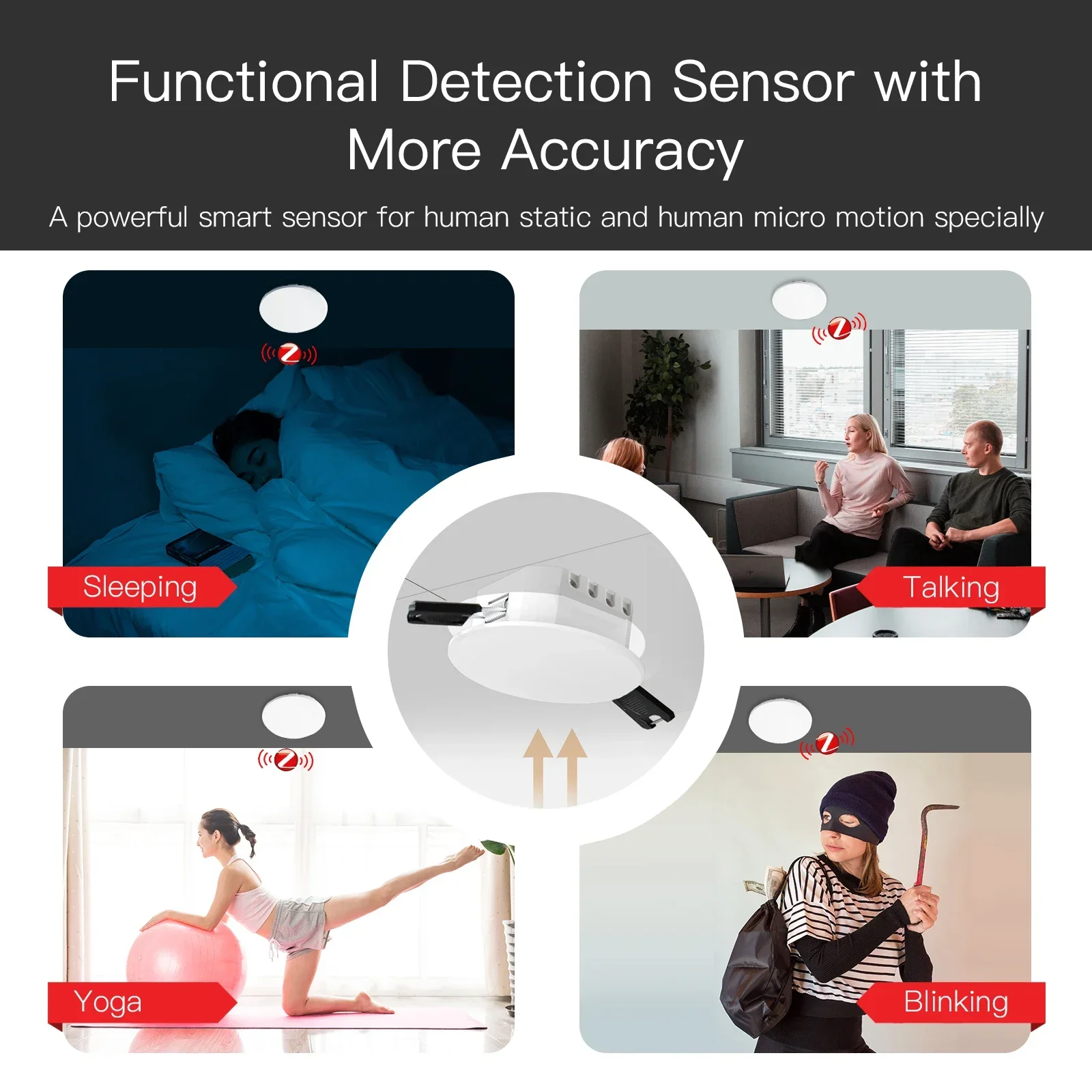 MOES Tuya Smart ZigBee Human Presence Detector Radar Detection Sensor Photometric 2 in 1 Function Smart Life Ceiling PIR Hub