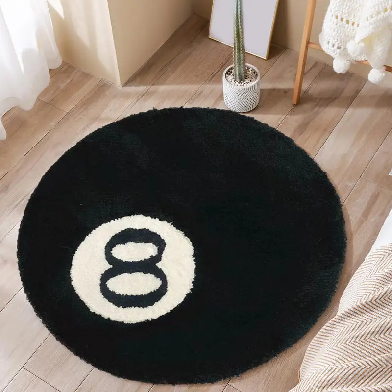 

Black 8 Cashmere Carpet 80x80cm Billiards 8-Ball Carpet Soft Doormat 8-Ball Carpet Tufted Black Round Carpet Floor Area Rugs