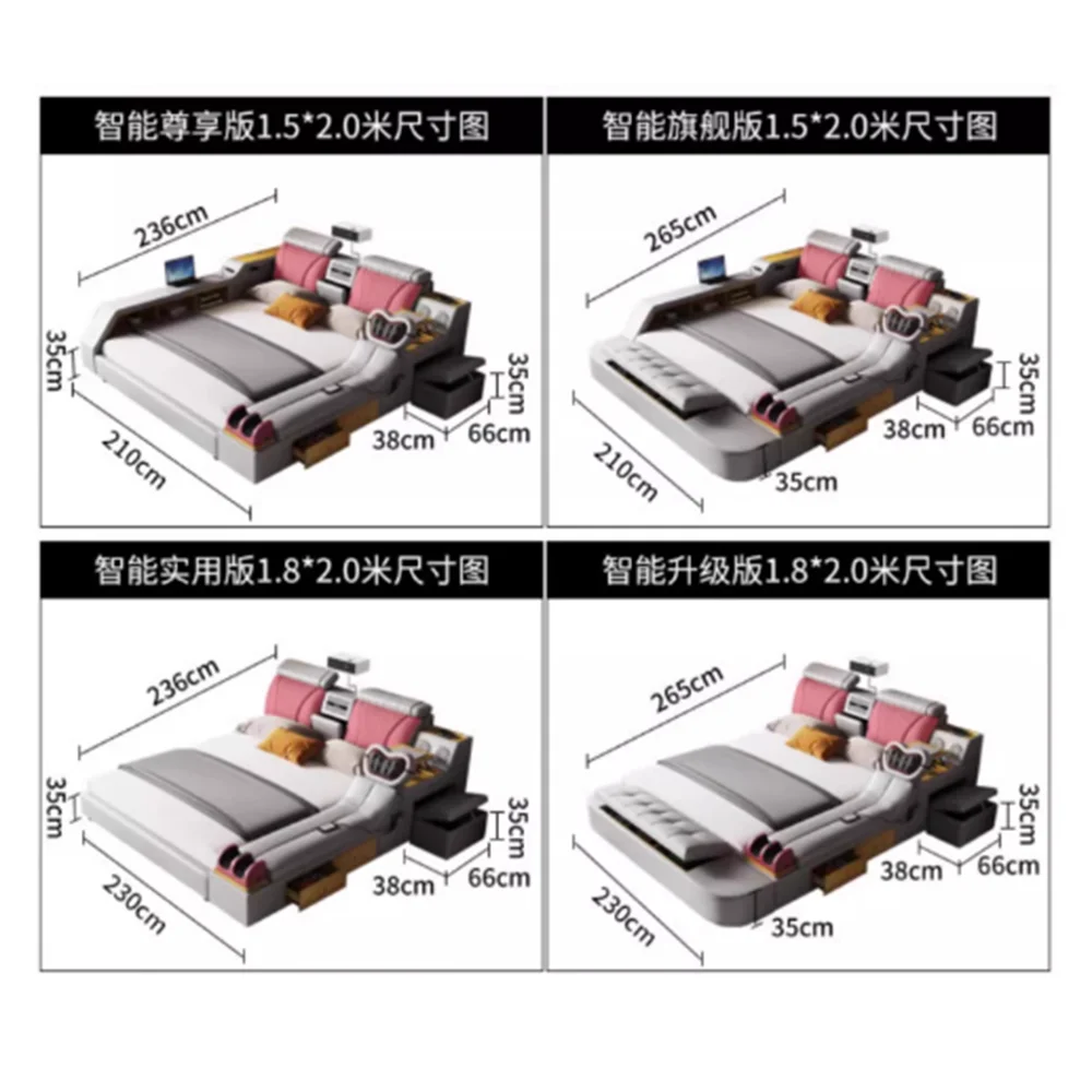 منظم سرير القراءة، إطار تدليك كهربائي فاخر، ألواح رأسية للسرير، ملحقات المنزل الذكية Queen Mobili Per La Casa