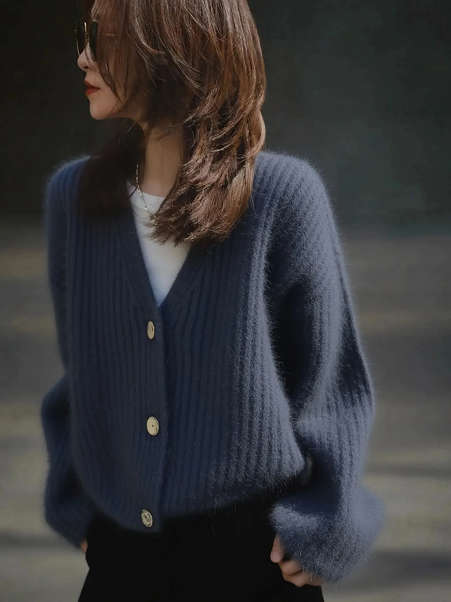 

Ele Long Sve Knitted Cardigan Women's Simple Sle Winter Outerwear V-Ne Single Button Commute Warmth Faionable