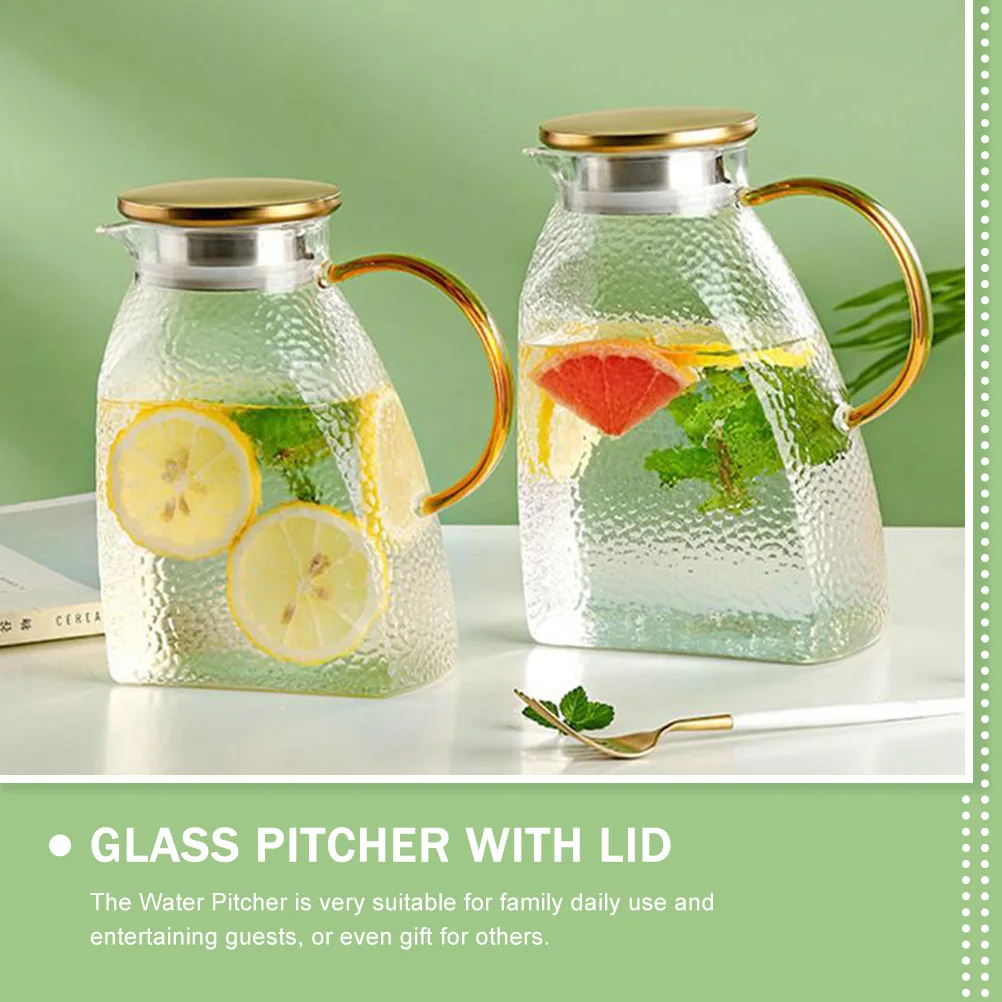 Glass Pitcher Cold Water Pitcher Transparent Jug for Fridge Water Milk Juice Container with Lid Spout Portable Glass