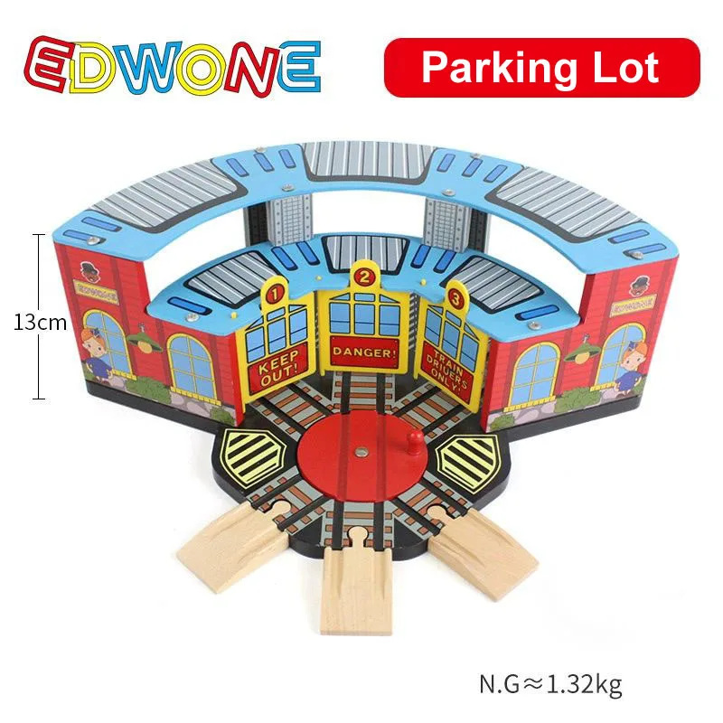 1set Wooden Train Track Engine Room Assembled Railway Track Parking Lot fit for Brand Wooden Track Toys