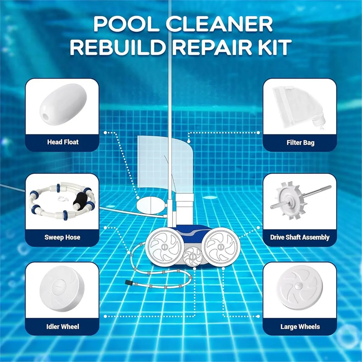 Pool Cleaner Tune Up Rebuild Repair Kit for 280 TR28P with Wheels Tires Bag Sweep Hose Tailsweep Pro