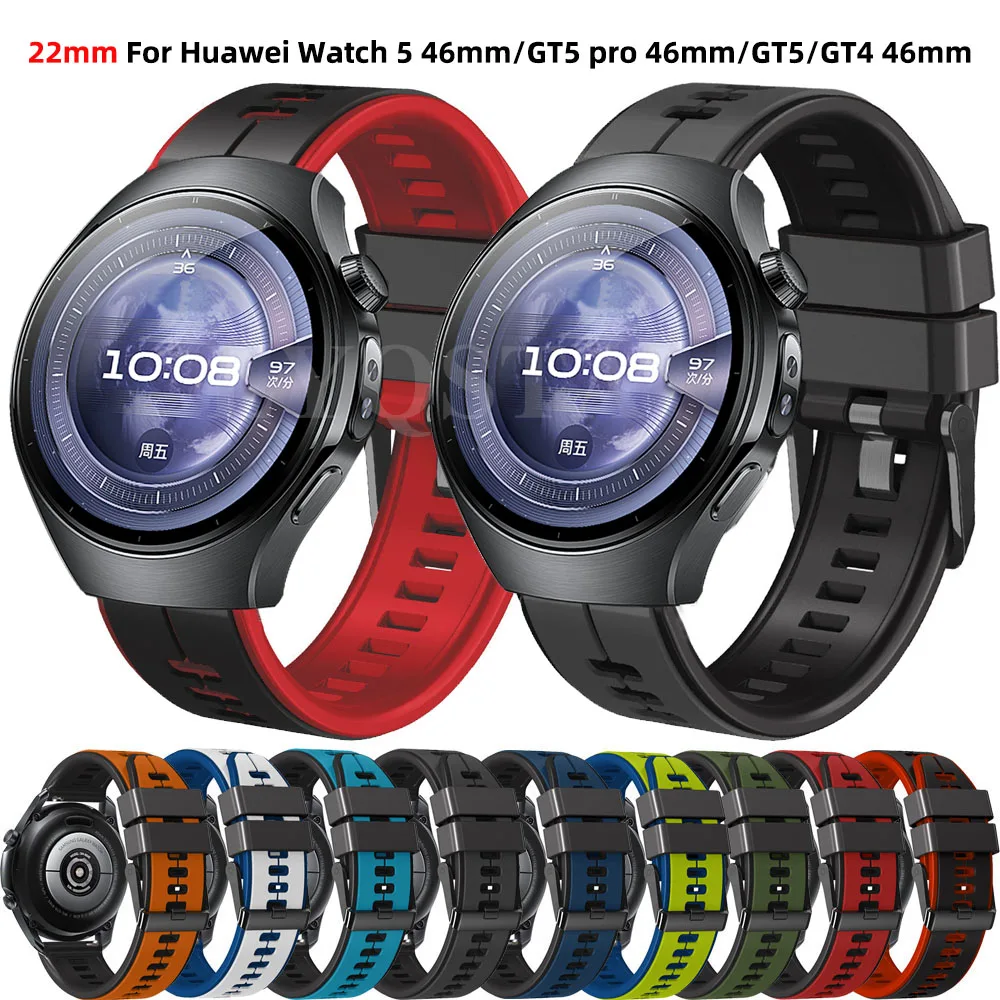 Pulseira esportiva de silicone de 22mm para huawei watch 5 46mm/4 pro pulseira para huawei watch gt3 gt5 gt 6 pro 46mm/ultimate/buds