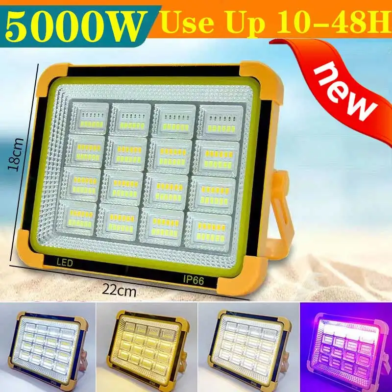 Most Power USB Rechargeable Solar Outdoor Light 5000W LED Camping Solar Lights with Magnet Portable Waterproof Tent Lamp 4 Mode