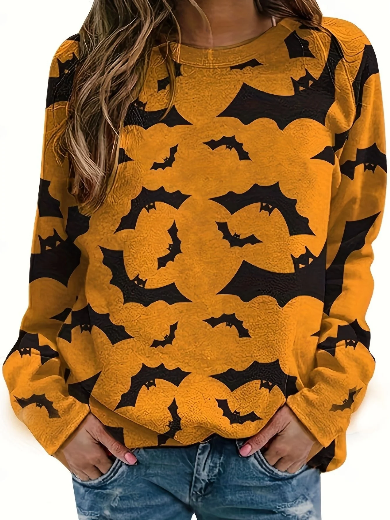 Suda hoada de manga larga con estampado de calabaza de loween, cseta de moda informal para mujer, otoño e inviern...