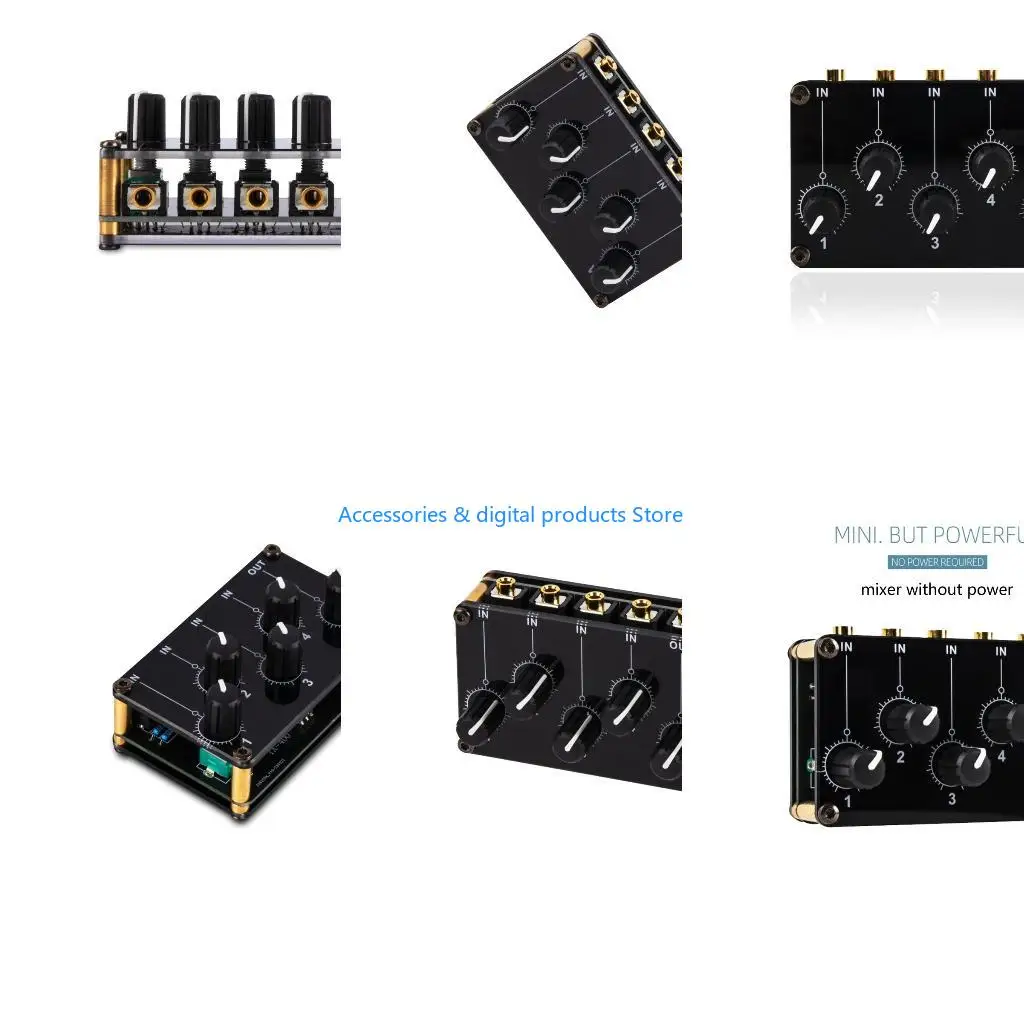 77JD Low Noise 4 Channel Line Mixer 4 Stereo Channel Mini Stereo Passive Mixer No Need External Power Supply