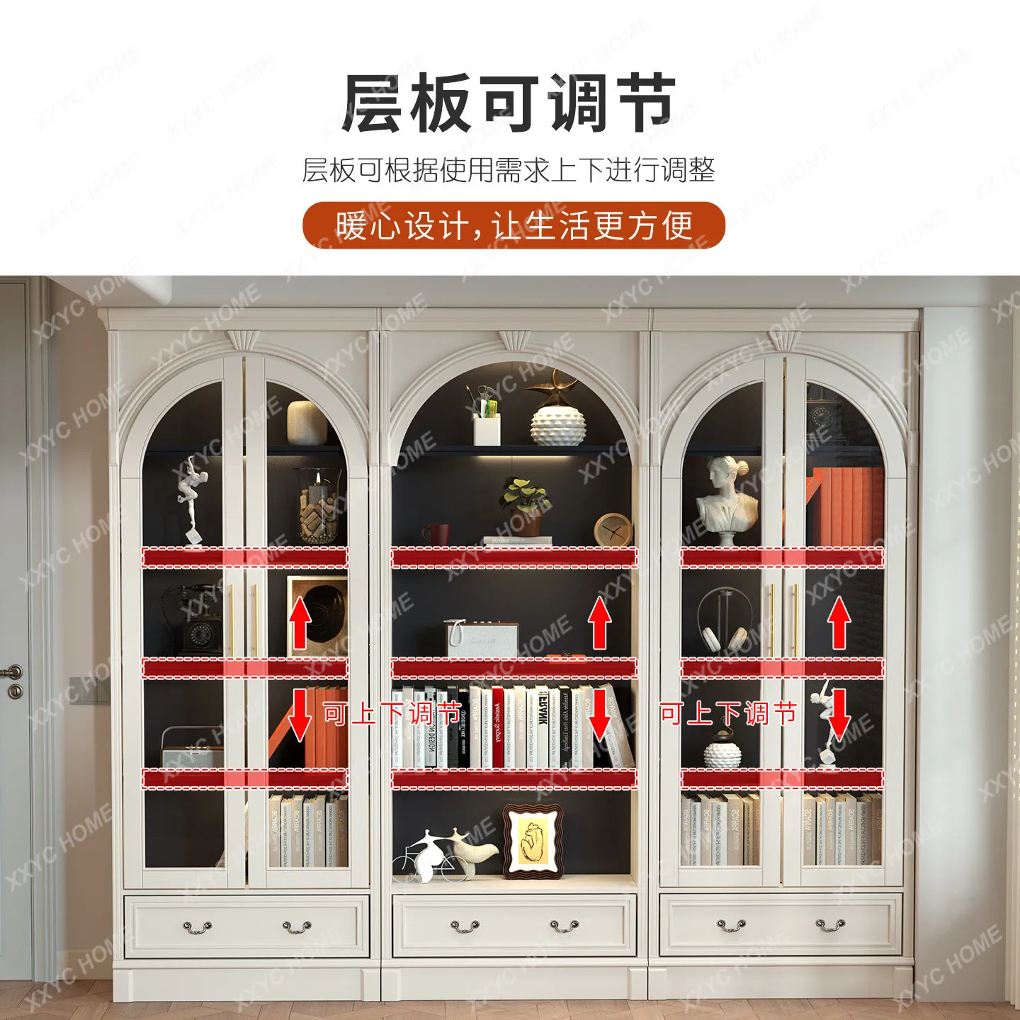 Solid wood bookcase floor-to-ceiling small apartment model figure display cabinet bedroom bookshelf