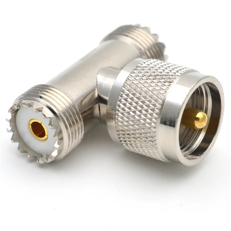 1 Stück Kupfer-Messing UHF-Stecker auf 2 Dual-UHF-Buchsen-Adapter PL259 auf SO239 Splitter 3-Wege-T-Typ RF-Stecker für Amateurfunkgeräte – Detail 3