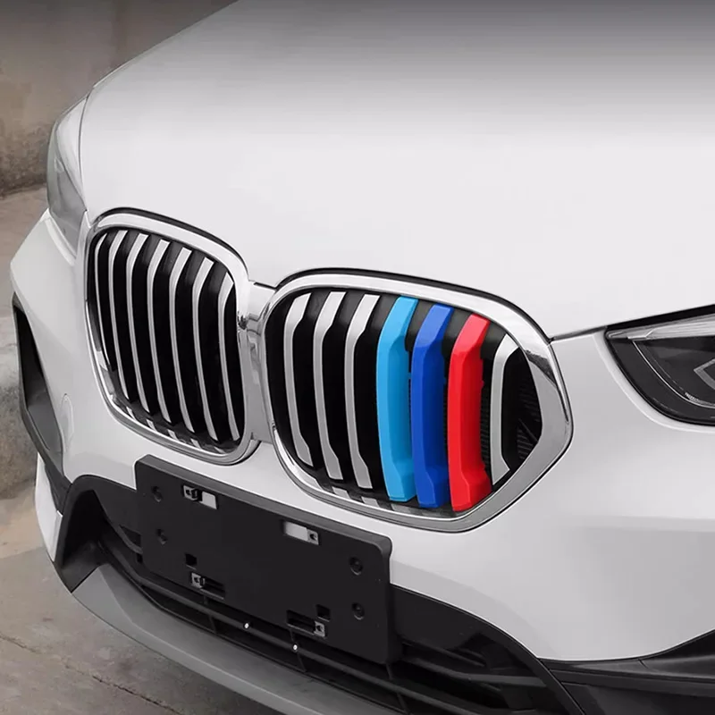 Car Front Middle Grill Net Three Color Decorative Strip Sticker Decor Cover Trim Exterior Accessories For BMW X1 F48 2016 - 2019