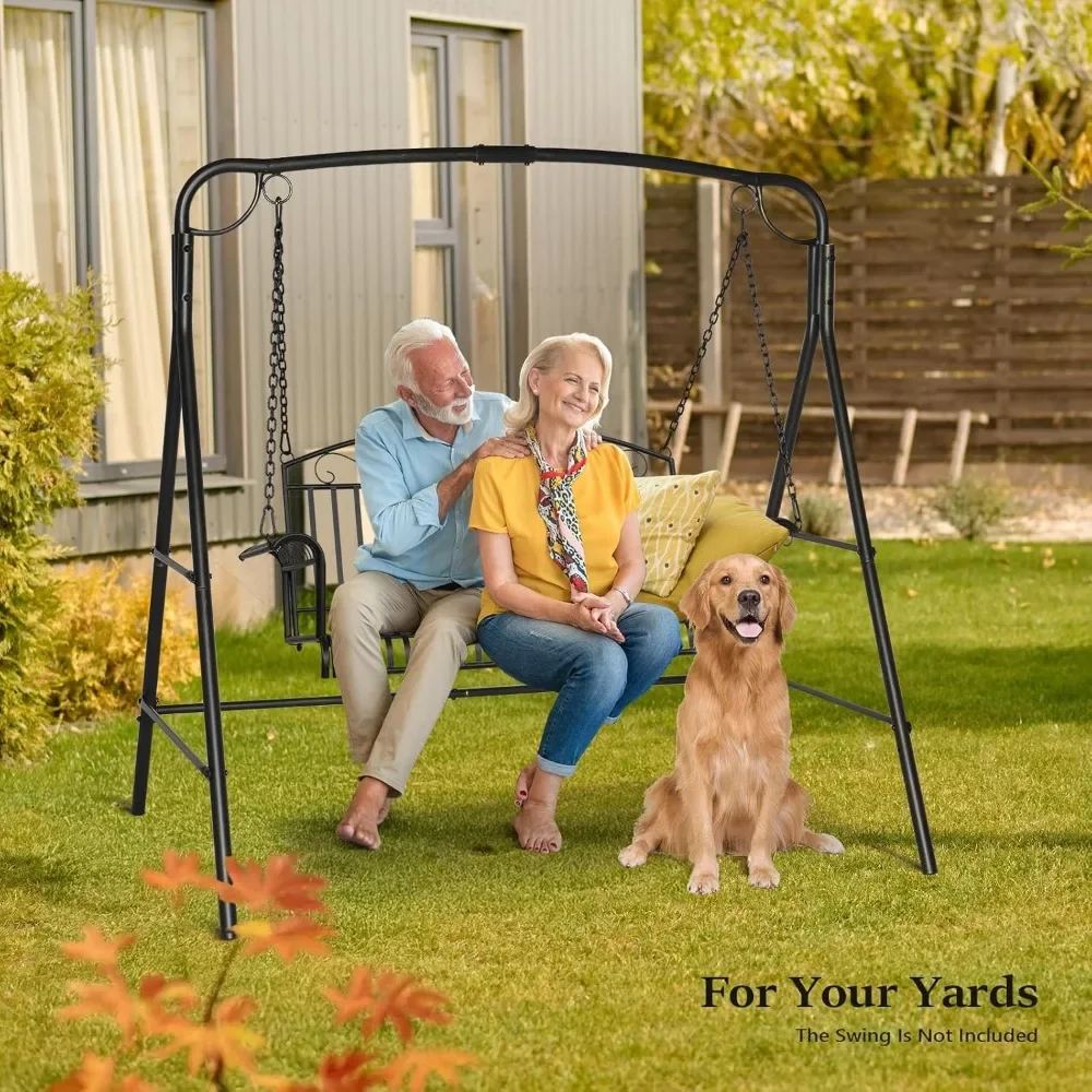 Metal Porch Swing Frame, Heavy Duty 660 LBS Limit Steel Porch Swing Stand with Extra Safety Side Bars, Hanging Swing Frame