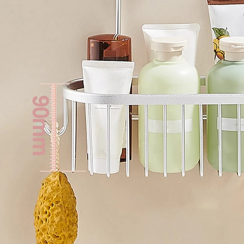 Shower Hanging Organizer Shower Basket with Hooks Storage Shelf No Drilling Shower Rack for Shower Faucet or Bar Grey-A27R