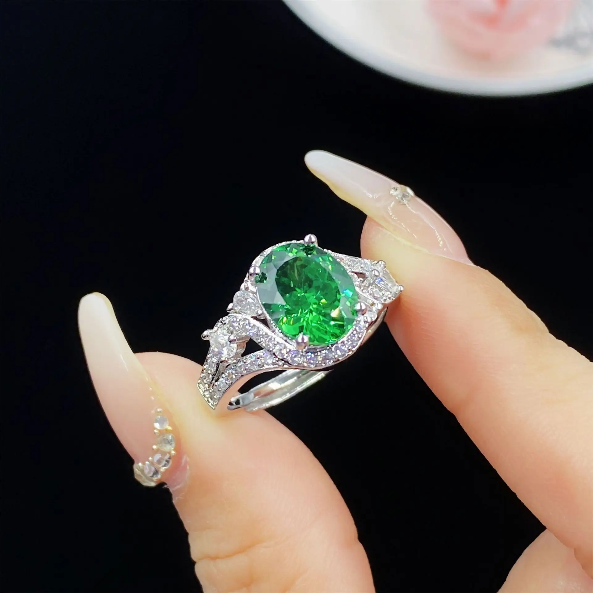 Saprkling Emerald Zirconia Wedding Jewelry Sets White Gold Plated Full Diamond Ring Necklace Earring Women Luxury Accessories