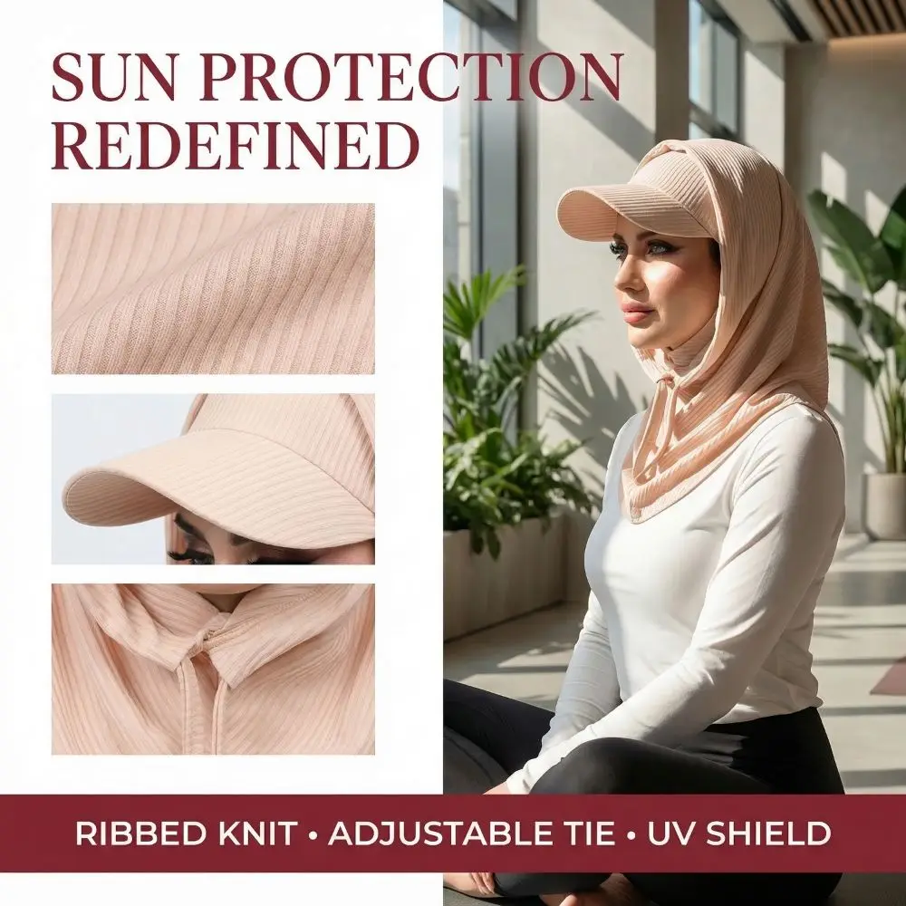 

Casual Sun Hat with Hood Solid Color Wide Brim Muslim Headscarf Hat Sun Protection Neck Protection Cycling Scarf Hoods Hat