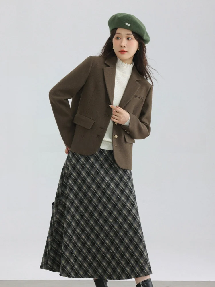 

Vintage Sle ort Tailored Woolen Suit Jaet Women's Winter Faion College Sle oulder Pad Western Clothes