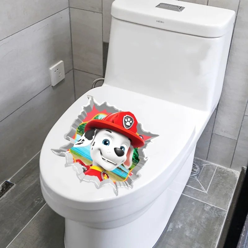 Paw Patrol Chase 3D Funny Toilet Stickers DIY Wc Washroom Home Decoration Children Cute Puppy Pet Animal Wall Art Decals Sticker